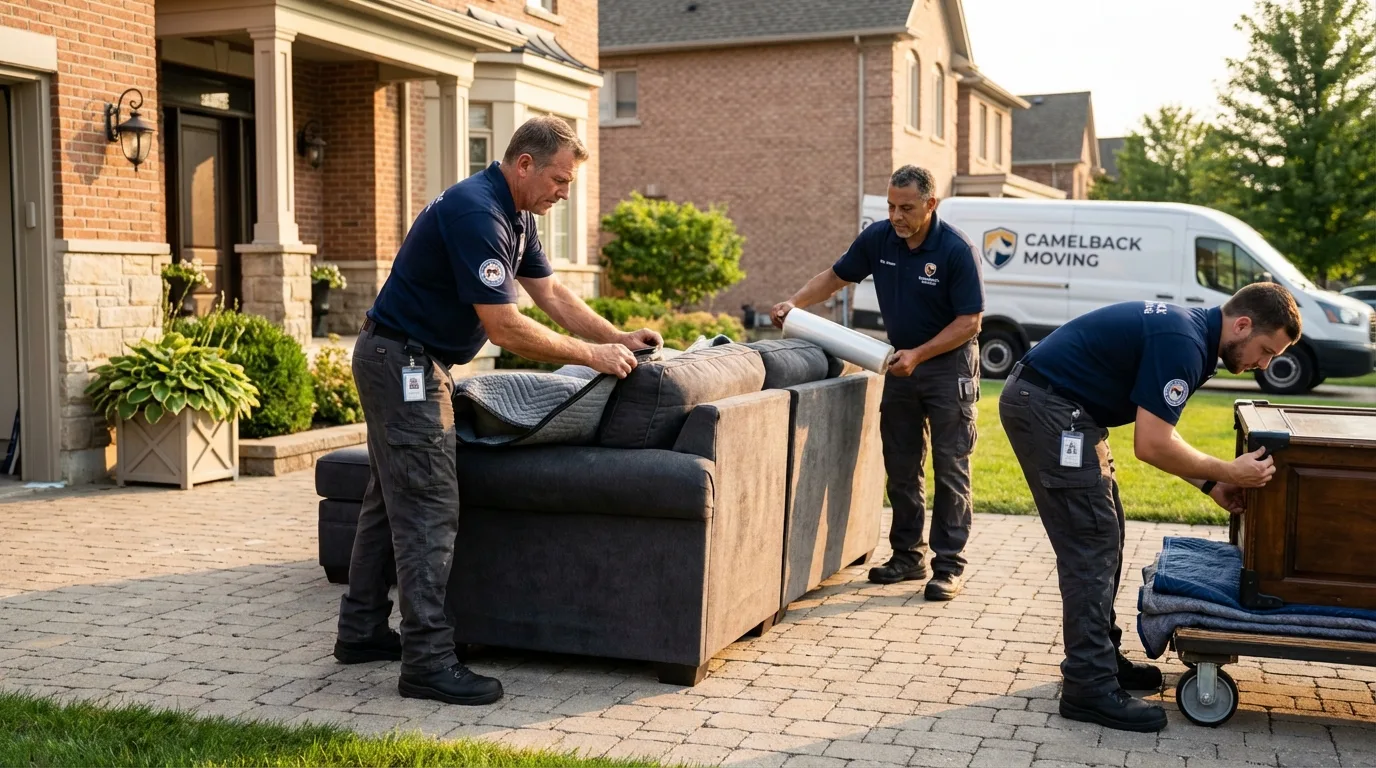 Large estate moving crew wrapping furniture in Higganum, CT